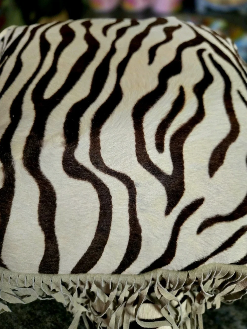 2 Custom Made Decorative Cowhide Zebra Print Fringe Pillows 14